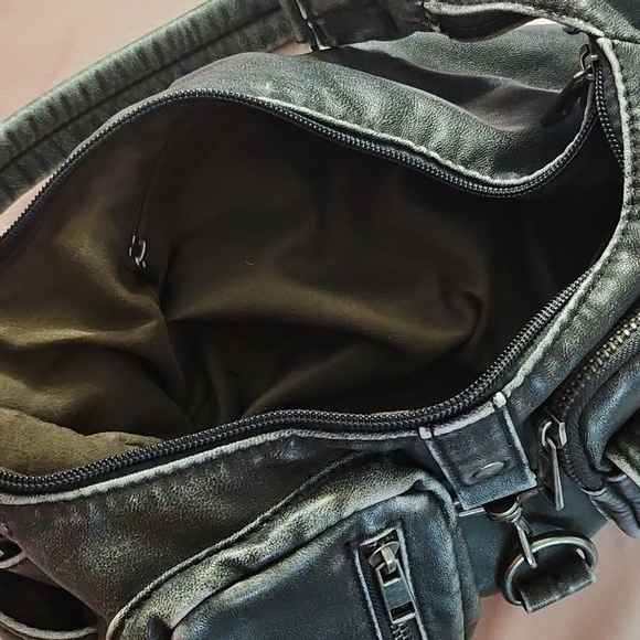 Y2K Dark Grey Faux Leather Grunge Shoulder Bag - Picture 5 of 5